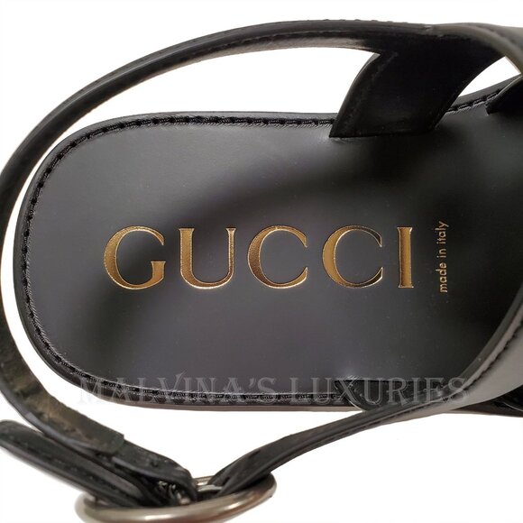 GUCCI SHOES MENS BLACK LEATHER CUTOUT INTERLOCKING G LOGO SANDALS sz 11 / 11.5 - Picture 12 of 14